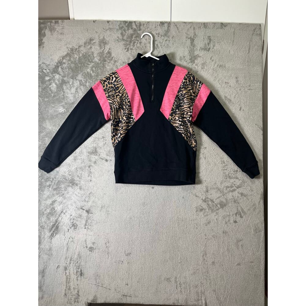 Beach Riot Maxine Half-Zip Pullover Leopard Colorblock Pink Black Athleisure SM